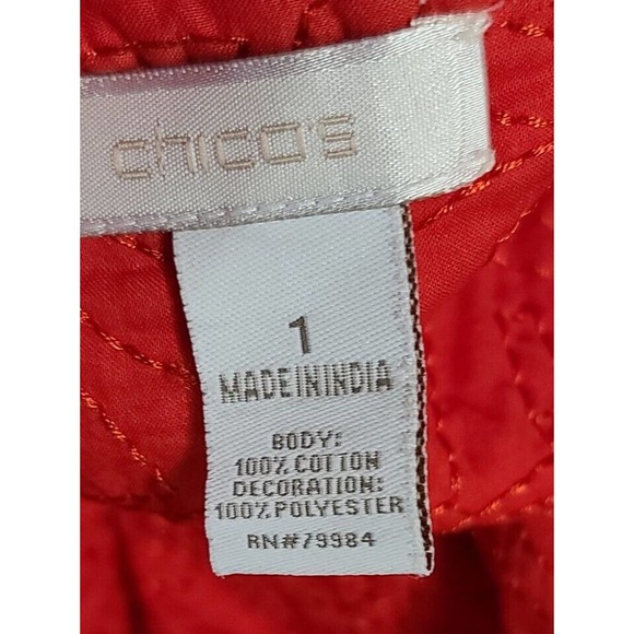 Chicos Women's Size 1 (Med Sz 8) Red Color Cotton Floral Jacket. Indian Inspired - Picture 7 of 8